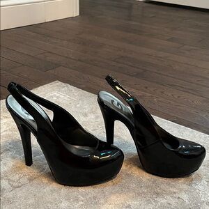 G by Guess Glossy Black Slingback Heels